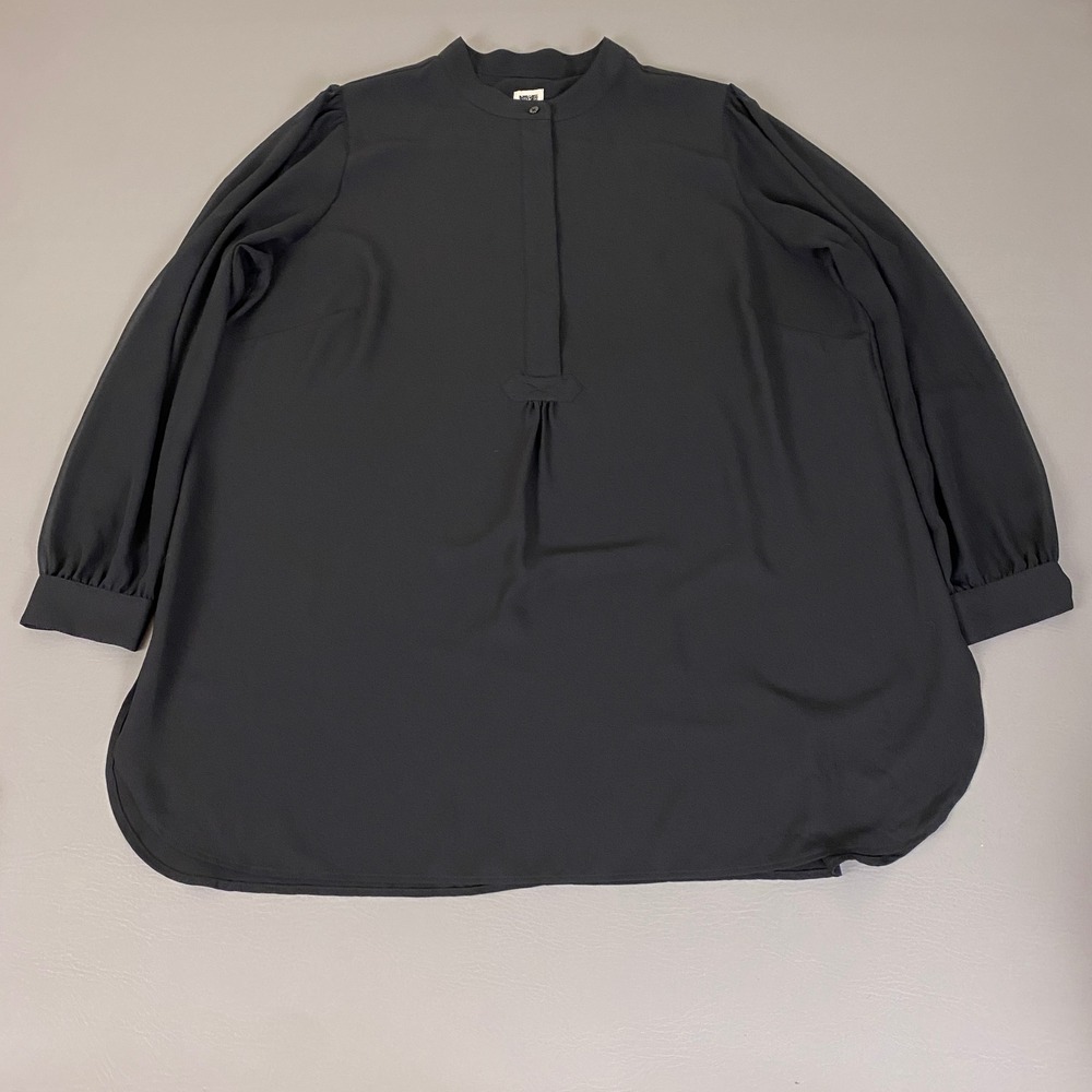 Anne Klein Tunic Blouse Size 2X Womens Black Band Collar Long Sleeve *Flaws